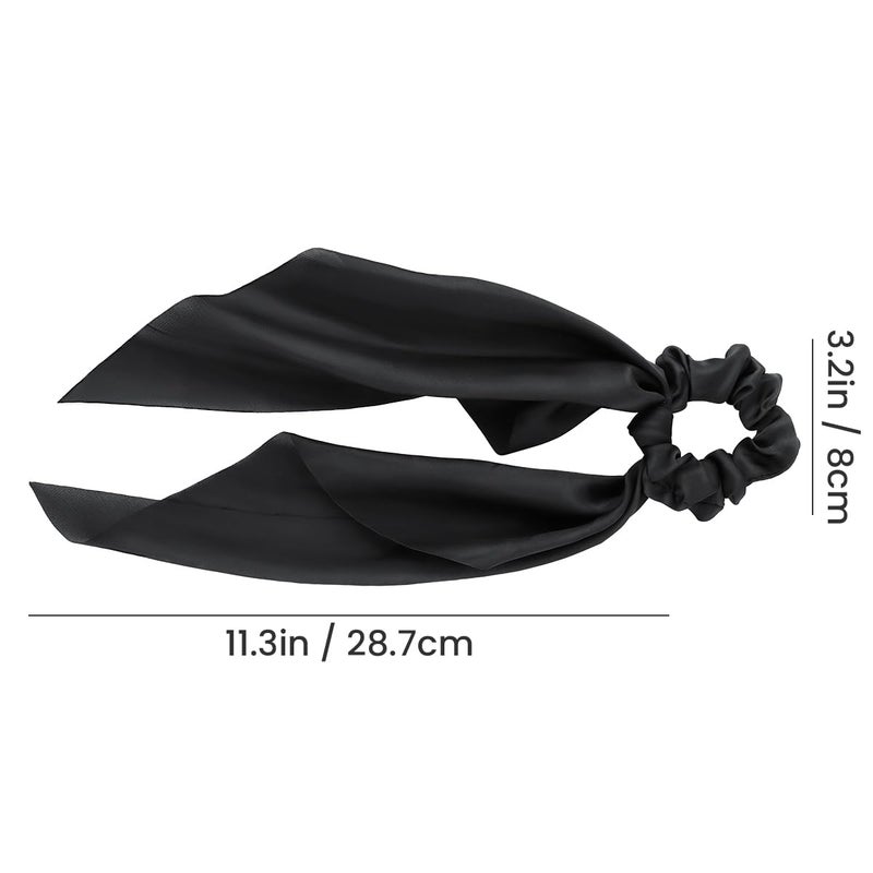 yuntop 2 Pcs Knotted Bow Satin Hair Scrunchie Hair Scarf with Tail Hair Scrunchies Elastic Hair Scarf Ponytail Holder for Women and Girls (Black) - Image 3